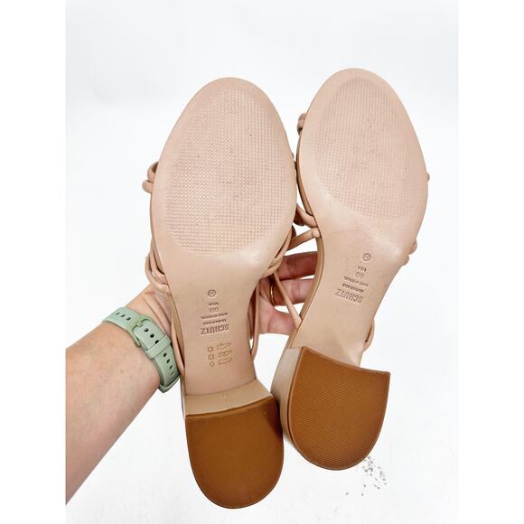 Schutz Princey Beige Strappy Block Heel Slip On Open Toe Sandals Size 9B - Picture 3 of 5